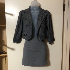 Womens Gray Houndstooth Cropped Blazer